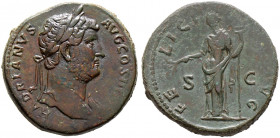 Kaiserzeit. Hadrianus 117-138 
Sesterz 134-138 -Rom-. HADRIANVS AVG COS III P P. Belorbeerte und drapierte Büste nach rechts / FELICITAS AVG. Felicit...