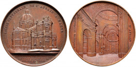 Belgien-Königreich. Leopold I. 1830-1865. Bronzemedaille 1846 von J. Wiener, auf die Kathedrale St. Alban zu NAMUR 
Außenansicht von Nordwesten / Inn...
