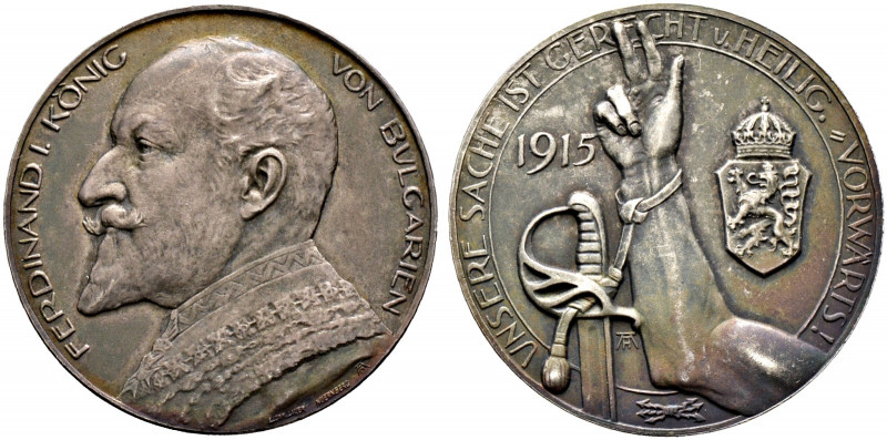 Bulgarien. Ferdinand I. 1887-1918 
Mattierte Silbermedaille 1915 von A. Hummel ...