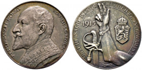 Bulgarien. Ferdinand I. 1887-1918 
Mattierte Silbermedaille 1915 von A. Hummel (bei Lauer), auf den Kriegsbeginn zwischen Bulgarien und Serbien. Brus...