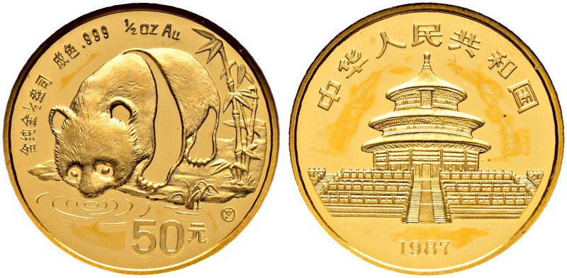 China-Volksrepublik. 
50 Yuan 1987. Panda. Mit Beizeichen y. KM 162, Fr. B5. 15...