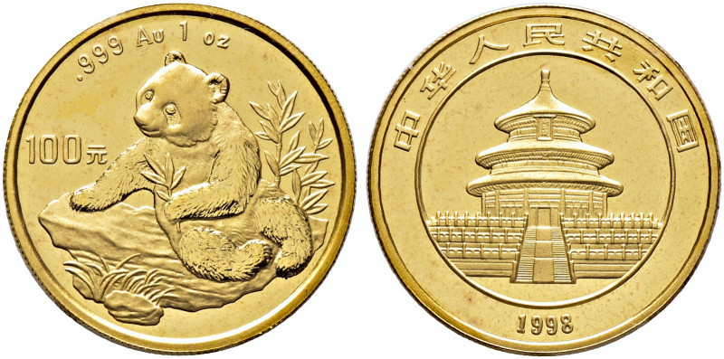 China-Volksrepublik. 
100 Yuan 1998. Panda. KM 1130, Fr. B4. 31,10 g Feingold (...