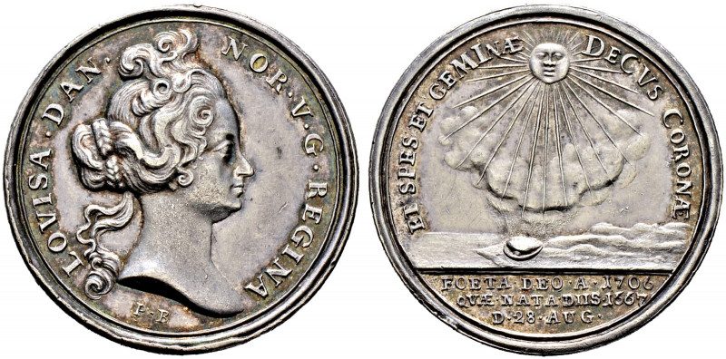 Dänemark. Frederik IV. 1699-1730 
Silbermedaille 1706 von P. Berg, auf die Schw...