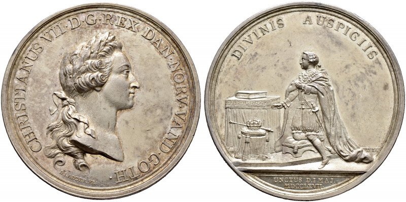 Dänemark. Christian VII. 1766-1808 
Silbermedaille 1767 von D.J. Adzer, auf sei...