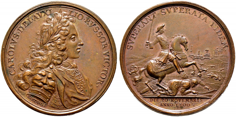 Estland-Narva, Stadt. 
Bronzemedaille 1700 von Hartmann, auf den Sieg der Schwe...