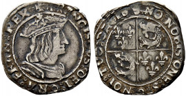 Frankreich-Königreich. Francois I. 1515-1547 
Demi Teston du Dauphiné o.J. -Crémieu-. 1e type. Gekröntes Brustbild im Harnisch nach rechts / Quadrier...