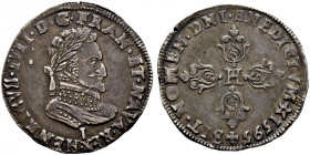 Frankreich-Königreich. Henri IV. 1589-1610 
Demi Franc 1595 -Limoges-. Belorbeertes Brustbild nach rechts / Initiale "H" in der Mitte eines Blumenkre...