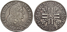 Frankreich-Königreich. Louis XIV. 1643-1715 
1/2 Ecu aux huit L (Reformation) 1691 -Amiens-. Gad. 184 (R), Ciani 1890, Dupl. 1515A. seltenes, attrakt...