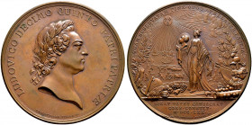 Frankreich-Königreich. Louis XV. 1715-1774 
Bronzemedaille 1770 von C.N. Roettiers fil., auf die Wiedervereinigung von Frankreich mit Korsika. Belorb...