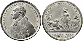 Frankreich-Königreich. Louis XVI. 1774-1793 
Zinnmedaille mit Kupferstift 1793 von J.Chr. Reich (unsigniert), auf den gleichen Anlass. Brustbild in U...