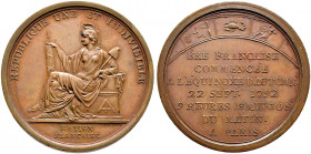 Frankreich-Königreich. Erste Republik 1792-1799 
Bronzemedaille 1792 von Duvivier, auf den neuen französischen Kalender. Die Personifikation der Repu...