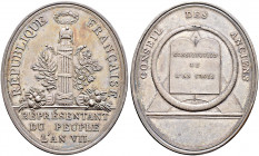 Frankreich-Königreich. Erste Republik 1792-1799 
Hochovale Silbermedaille AN VII (1799) unsigniert, des Ältestenrates. Fasces und Freiheitsmütze zwis...