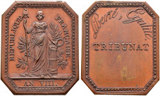 Frankreich-Königreich. Bonaparte, 1. Konsul 1799-1804 
Oktogonale Bronzemedaille AN VIII (1800) von Gatteaux, auf das Tribunat. Libertas steht von vo...