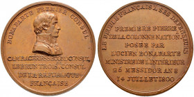 Frankreich-Königreich. Bonaparte, 1. Konsul 1799-1804 
Bronzemedaille 1800 von Duvivier, auf die Grundsteinlegung für die Nationalsäule. Brustbild in...