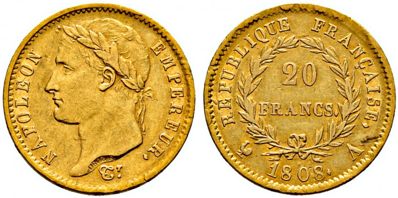 Frankreich-Königreich. Napoleon I. 1804-1815 
20 Francs 1808 -Paris-. Gad. 1024...