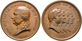 Frankreich-Königreich. Louis XVIII. 1814, 1815-1824 
Bronzemedaille 1815 von T. Halliday, auf seine Wiedereinsetzung. Büste des Königs nach links / D...