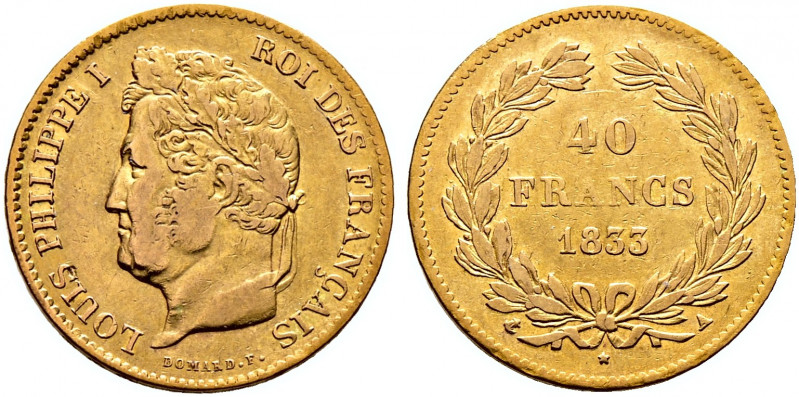 Frankreich-Königreich. Louis Philippe 1830-1848 
40 Francs 1833 -Paris-. Gad. 1...