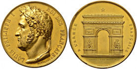 Frankreich-Königreich. Louis Philippe 1830-1848 
Vergoldete Bronzemedaille 1836 von Montagny, auf den gleichen Anlass. Belorbeerte Büste des Königs n...