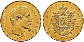 Frankreich-Königreich. Napoleon III. 1852-1870 
50 Francs 1857 -Paris-. Gad. 1111, Fr. 571, Schl. 270. 16,15 g minimale Kratzer, vorzüglich