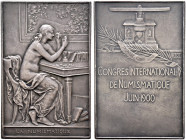Frankreich-Königreich. Dritte Republik 
Mattierte Silberplakette o.J. (1900) von D. Dupuis, auf den Internationalen Kongress für Numismatik bei der P...