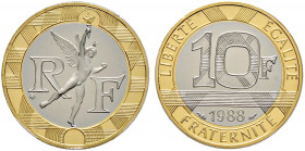 Frankreich-Königreich. Fünfte Republik seit 1958 
10 Francs (Bimetall: GOLD, PALLADIUM und SILBER) 1988. Genie de la Bastille. Gad. 827, Fr. 607, KM ...
