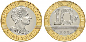 Frankreich-Königreich. Fünfte Republik seit 1958 
10 Francs (Bimetall: GOLD, PALLADIUM und SILBER) 1989. 300. Geburtstag von Charles de Montesquieu. ...