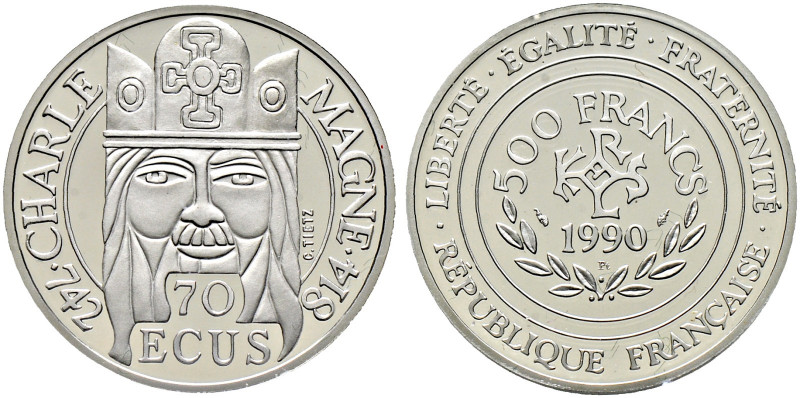 Frankreich-Königreich. Fünfte Republik seit 1958 
500 Francs = 70 Ecus (PLATIN)...