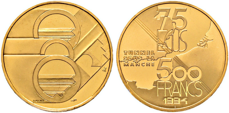 Frankreich-Königreich. Fünfte Republik seit 1958 
500 Francs = 75 Ecus 1994. Ei...