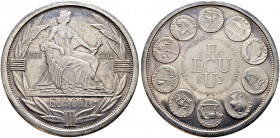Frankreich-Königreich. Fünfte Republik seit 1958 
"Ecu"-Medaille (PIEDFORT) in versilbertem Kupfer 1983 von Rodier, auf das 25-jährige Bestehen der E...