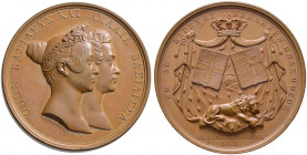Griechenland. Otto von Bayern 1832-1862 
Bronzemedaille 1836 von K. Lange, auf seine Vermählung mit Amalie Marie Friederike von Oldenburg. Beide Büst...