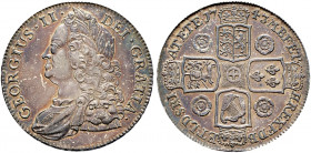 Großbritannien. George II. 1727-1760 
Crown 1743 -London-. ANNO DECIMO SEPTIMO. Spink 3688, Dav. 1349. Prachtexemplar mit feiner alter Patina, vorzüg...