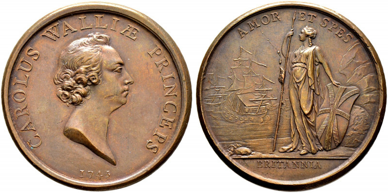 Großbritannien. George II. 1727-1760 
Bronzemedaille 1745 unsigniert, auf die e...