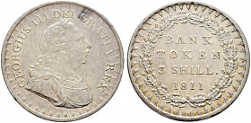 Großbritannien. George III. 1760-1820 
Three Shillings (Bank Token) 1811. Spink 3769, KM Tn 4. sehr schön-vorzüglich