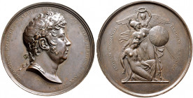 Großbritannien. George III. 1760-1820 
Dunkel getönte Bronzemedaille 1814 von J. Barber und T. Wyon jun., auf den Frieden von Paris. Belorbeerte Büst...