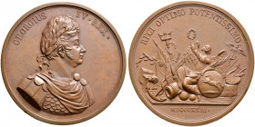 Großbritannien. George IV. 1820-1830 
Bronzemedaille, sogen. Ehrenmedaille 1823 von J. Stothard. Belorbeertes Brustbild im Schuppen­harnisch mit Mant...