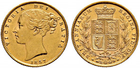 Großbritannien. Victoria 1837-1901 
Sovereign 1857. Spink 3852D, Fr. 387e, Schl. 168. 8,00 g minimale Kratzer auf dem Avers, vorzüglich/prägefrisch...