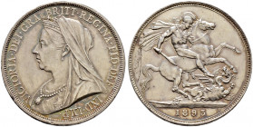 Großbritannien. Victoria 1837-1901 
Crown 1893. Old bust. ANNO REGNI LVI. Spink 3937. feine Patina, minimaler Schrötlingsfehler auf dem Revers, gutes...