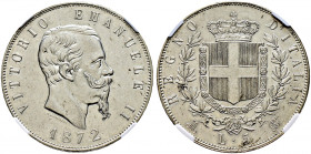 Italien, Königreich. Victor Emanuel II. 1859-1878 
5 Lire 1872 -Mailand-. Pagani 494, Dav. 140. In Plastikholder der NGC (slabbed) mit der Bewertung ...