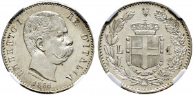 Italien, Königreich. Umberto I. 1878-1900 
Lira 1886 -Rom-. Pagani 603, KM 24.1. In Plastikholder der NGC (slabbed) mit der Bewertung MS 62 PL selten...