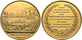 Italien, Königreich. Umberto I. 1878-1900 
Vergoldete Bronzemedaille o.J (um 1890) von F. Grazioli, auf die "fünf Tage von Mailand" 1848 während des ...