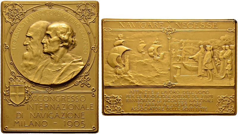 Italien, Königreich. Victor Emanuel III. 1900-1946 
Matt vergoldete Bronzeplake...