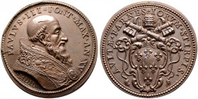 Italien-Kirchenstaat (Vatikan). Paul III. (Alessandro Farnese) 1534-1549 
Bronzemedaille AN XV (1548/49) unsigniert. Brustbild in Pluviale nach recht...