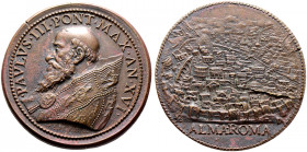 Italien-Kirchenstaat (Vatikan). Paul III. (Alessandro Farnese) 1534-1549 
Bronzemedaille AN XVI (1549) von F. Parmenis, auf die Erneuerung Roms. Brus...