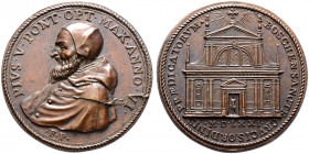 Italien-Kirchenstaat (Vatikan). Pius V. (Antonio Ghislieri) 1566-1572 
Bronzemedaille 1571 (AN VI) von G. Bonzaga, auf die Erbauung der Dominikanerki...