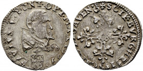 Italien-Kirchenstaat (Vatikan). Paul V. (Camillo Borghese) 1605-1621 
Half Franc 1609 -Avignon-. Brustbild über Wappen nach rechts / Blumenkreuz. Ber...