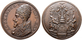 Italien-Kirchenstaat (Vatikan). Alexander VII. (Fabio Chigi) 1655-1667 
Bronzemedaille AN VIII (1662) von G. Mola. Brustbild in Pluviale mit Tiara na...