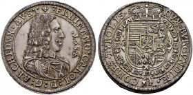 Haus Habsburg. Erzherzog Ferdinand Karl 1646-1662, seit 1632 unter Vormundschaft Claudia von Medici 
Taler 1654 -Hall-. MT 513, Dav. 3367, Voglh. 185...