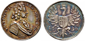 Haus Habsburg. Josef I. 1705-1711 
Kleine Silbermedaille (Auswurfmünze) 1690 unsigniert, auf den gleichen Anlass. Brustbild im Harnisch mit Mantel na...
