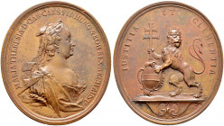Haus Habsburg. Maria Theresia 1740-1780 
Hochovale Bronzemedaille, sogen. Gnadenmedaille o.J. von M. Donner. Brustbild mit Diadem nach rechts / Gekrö...