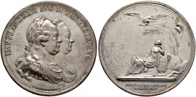 Haus Habsburg. Maria Theresia 1740-1780 
Versilberte Bronzemedaille 1762 von Kaiserswerth und Donner, auf die Errichtung einer Militärgrenze in Siebe...